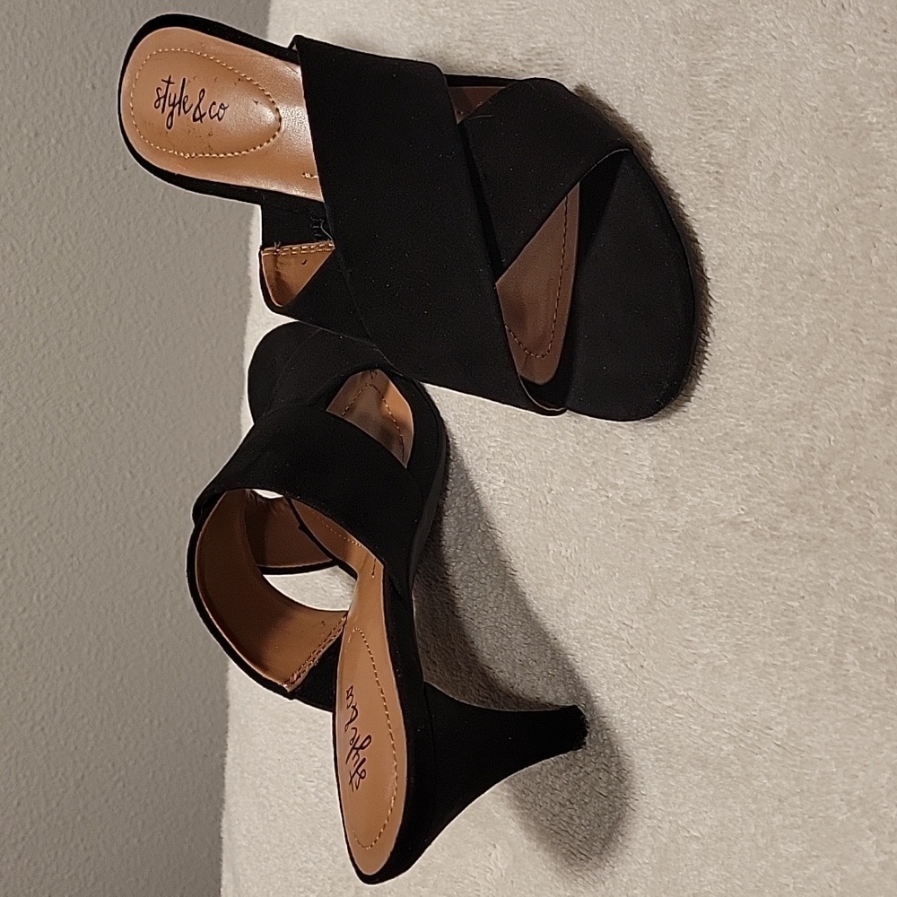 Style & Co. Patriciaa Black Crisscross  Slide Dress Sandals, NWT